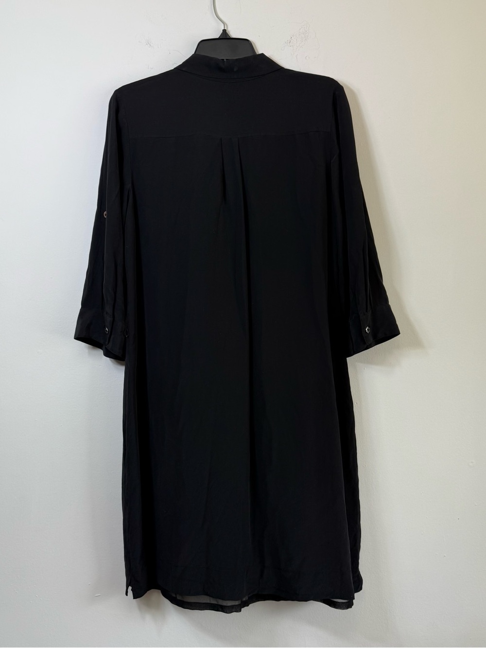 WHBM 100% Silk Black Button Down Utility Shirt Dress Size 10 LBD Work Minimalist - Picture 7 of 7